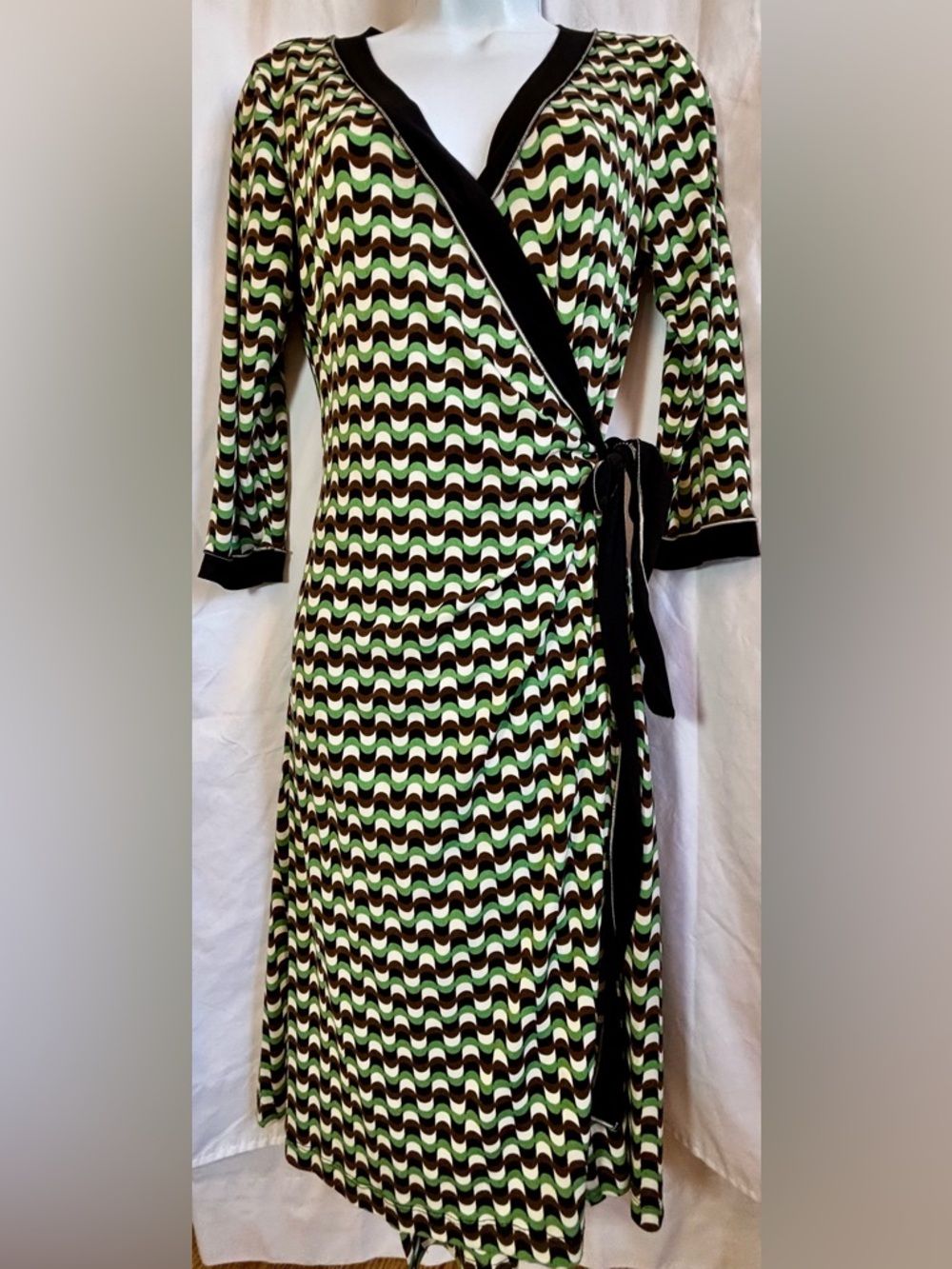 Max Studio Green, Brown & Black Wave-Print Dress